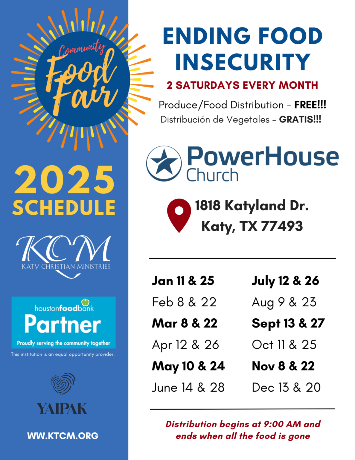 2025 Community Food Fair Calendar Katy Christian Ministries/KCM